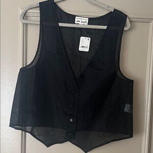 Free People Sheer Organza Black Button-Up Vest Top